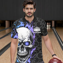 Load image into Gallery viewer, Custom Blue And Purple Flame Skull Bowling Men Polo Shirts, Bowling Pattern Team League Shirt IPHW8854