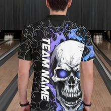 Load image into Gallery viewer, Custom Blue And Purple Flame Skull Bowling Men Polo Shirts, Bowling Pattern Team League Shirt IPHW8854