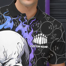 Load image into Gallery viewer, Custom Blue And Purple Flame Skull Bowling Men Polo Shirts, Bowling Pattern Team League Shirt IPHW8854