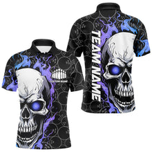 Load image into Gallery viewer, Custom Blue And Purple Flame Skull Bowling Men Polo Shirts, Bowling Pattern Team League Shirt IPHW8854