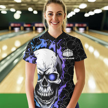 Load image into Gallery viewer, Custom Blue And Purple Flame Skull Bowling Women Quarter-Zip Shirts, Bowling League Shirt IPHW8854