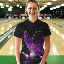 Load image into Gallery viewer, Custom Purple Galaxy Butterfly Bowling Women Quarter-Zip Shirts, Ladies Bowling Outfit IPHW10944