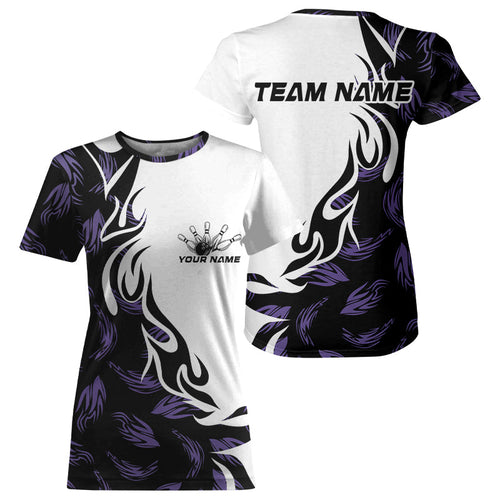 Custom Black And Purple Bowling T-Shirts For Women, Bowling T-Shirts Bowling League IPHW7399