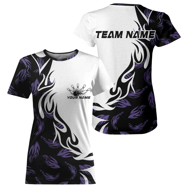 Custom Black And Purple Bowling T-Shirts For Women, Bowling T-Shirts Bowling League IPHW7399