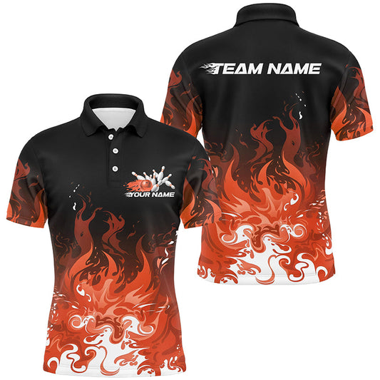 Custom Flame Bowling Shirts For Men, Team Name Orange Bowling League Shirts Bowlers Outfits IPHW7404