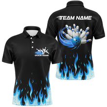 Load image into Gallery viewer, Custom Blue Flame Bowling Shirts For Men, Bowling Team Shirts With Name Bowling League Shirt IPHW7407