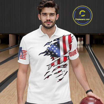 Quarter Zip Custom Mens Bowling Shirts, Customizable American Flag Bowling Pin Quarter Zip Shirt For Team IPHW3809