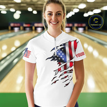 Load image into Gallery viewer, Custom Women's Bowling Shirts, Customizable American Flag Bowling Pin Polo Shirt For Team IPHW3809