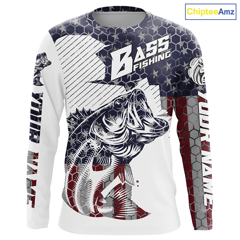 Personalized American Flag Bass Fishing Jerseys, Patriotic Bass Fishing Tournament Shirts IPHW5754