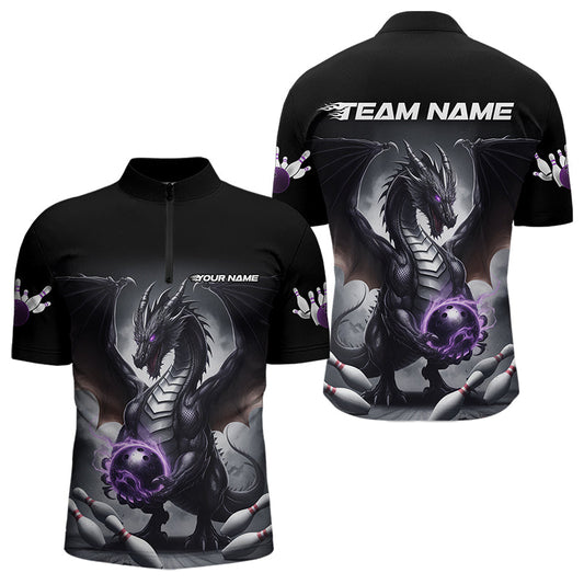 Custom Black And Purple Dragon Bowling Team Quarter-Zip Shirts For Men, Dragon Bowling Jerseys IPHW8546
