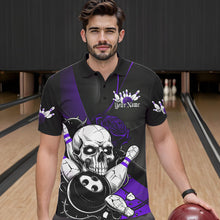 Load image into Gallery viewer, Custom Black And Purple Roses Skull Bowling Team Polo Shirts For Men, Skull Bowling Jerseys IPHW8871