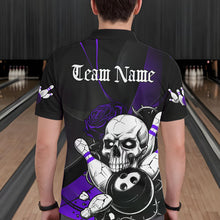 Load image into Gallery viewer, Custom Black And Purple Roses Skull Bowling Team Polo Shirts For Men, Skull Bowling Jerseys IPHW8871