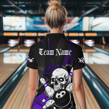 Load image into Gallery viewer, Custom Black And Purple Roses Skull Bowling Women Quarter-Zip Shirts, Skull Bowling Jerseys IPHW8871