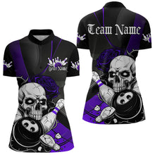 Load image into Gallery viewer, Custom Black And Purple Roses Skull Bowling Women Quarter-Zip Shirts, Skull Bowling Jerseys IPHW8871