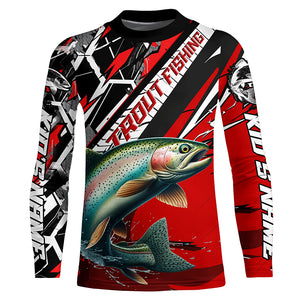 Personalized Rainbow Trout Fishing Jerseys, Trout Fly Fishing Shirts For Tournament| Black And Red IPHW6357