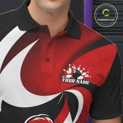 Custom Black And Red Cute Funny Chicken Bowling Jerseys Bowling Team Shirt For Men IPHW11626