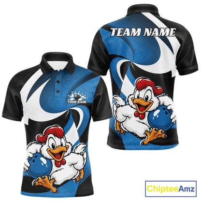 Custom Black And Blue Cute Funny Chicken Bowling Jerseys Bowling Team Shirt For Men IPHW11627