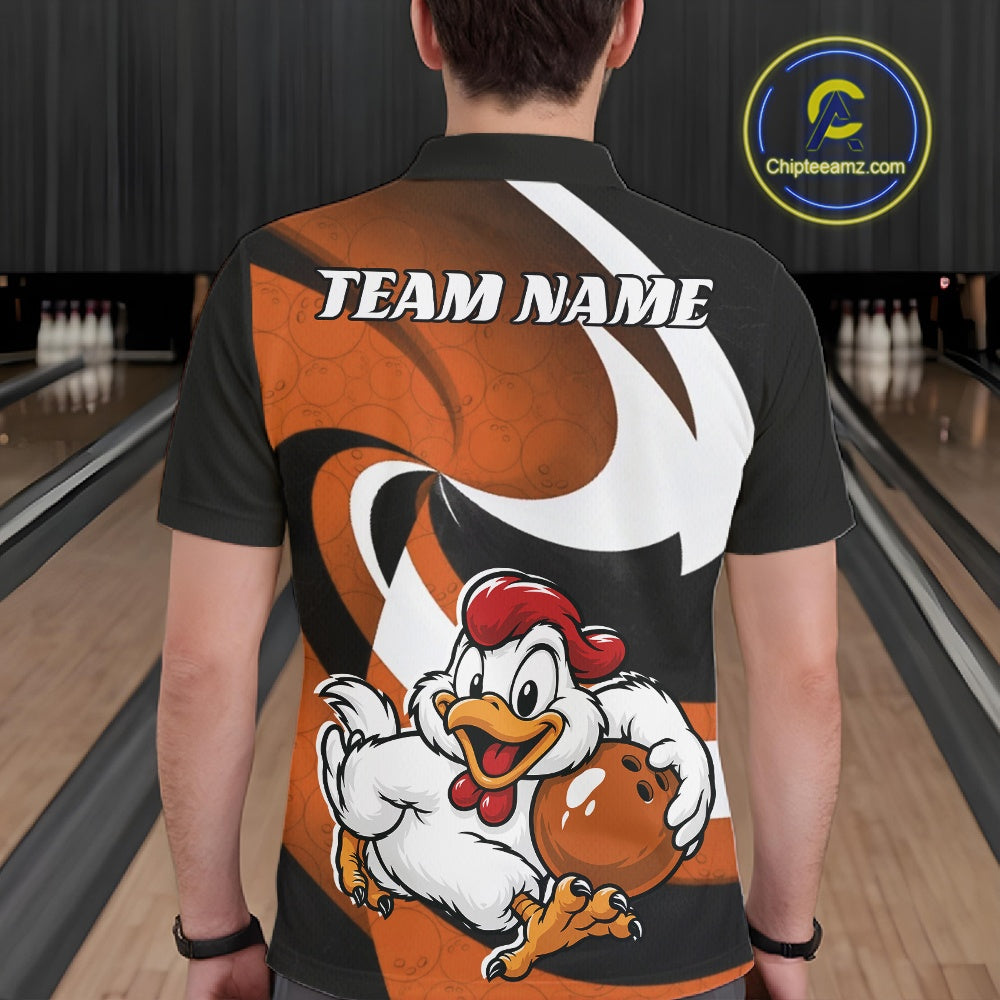 Custom Black And Orange Cute Funny Chicken Bowling Jerseys Bowling Team Shirt For Men IPHW11628