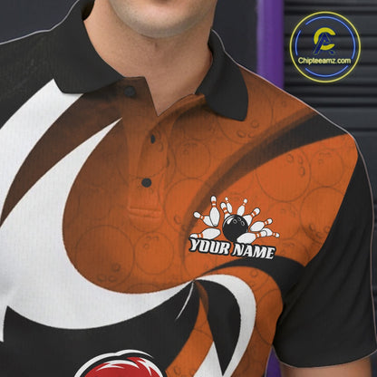 Custom Black And Orange Cute Funny Chicken Bowling Jerseys Bowling Team Shirt For Men IPHW11628