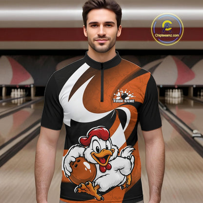 Custom Black And Orange Cute Funny Chicken Bowling Jerseys Bowling Team Shirt For Men IPHW11628