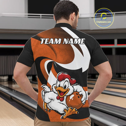 Custom Black And Orange Cute Funny Chicken Bowling Jerseys Bowling Team Shirt For Men IPHW11628
