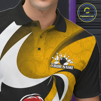 Custom Black And Yellow Cute Funny Chicken Bowling Jerseys Bowling Team Shirt For Men IPHW11629