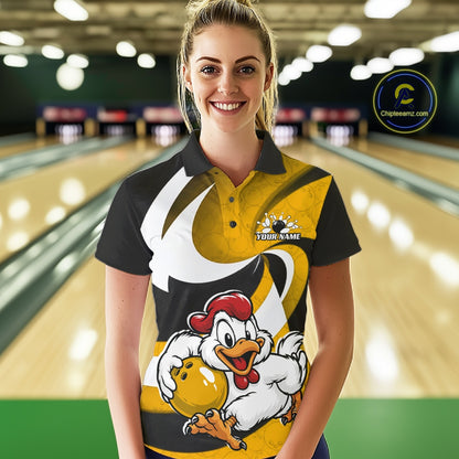 Custom Black And Yellow Cute Funny Chicken Bowling Jerseys Bowling Team Shirt For Women IPHW11629