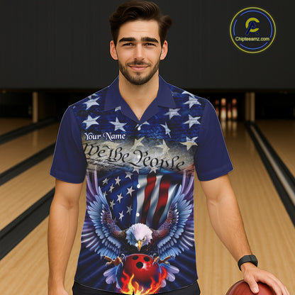 Customized Blue Eagle Bowling Shirt Patriotic Hawaiian Bowling Jersey For Men US Bowling IPHW7110