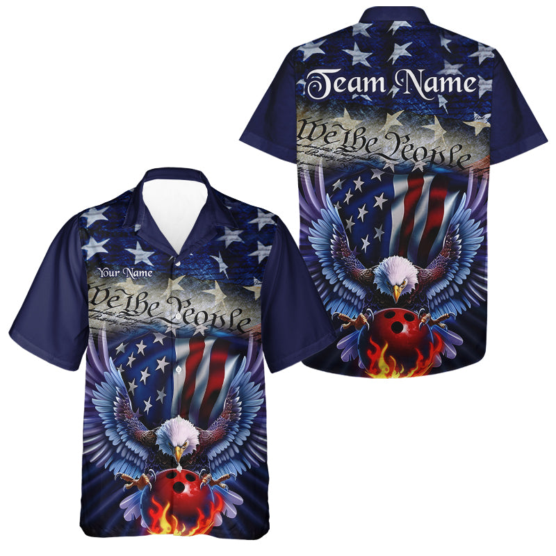 Customized Blue Eagle Bowling Shirt Patriotic Hawaiian Bowling Jersey For Men US Bowling IPHW7110