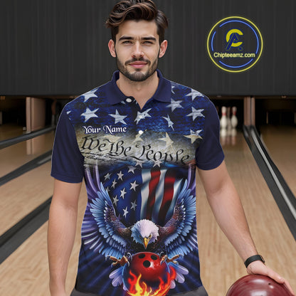 Customized Eagle Bowling Shirt Patriotic Polo Bowling Jersey For Men US Bowling | Blue IPHW7110