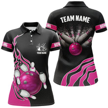 Load image into Gallery viewer, Pink Flame Bowling Polo Shirts For Women, Custom Bowling Team Jerseys Bowler Outfits IPHW5219