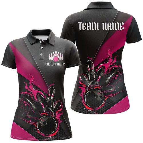 Black And Red Custom Flame Bowling Tournament Jerseys For Women, Bowling Team Bowler Outfit IPHW7924