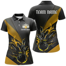 Load image into Gallery viewer, Black And Yellow Custom Flame Bowling Tournament Jerseys For Women, Bowling Team Shirts IPHW7925