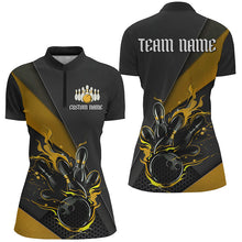 Load image into Gallery viewer, Black And Yellow Custom Flame Bowling Tournament Jerseys For Women, Bowling Team Shirts IPHW7925