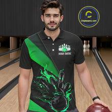 Load image into Gallery viewer, Black And Green Custom Flame Bowling Tournament Jerseys For Men, Bowling Team Shirts IPHW7926
