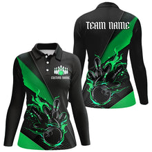 Load image into Gallery viewer, Black And Green Custom Flame Bowling Tournament Jerseys For Women, Bowling Team Shirts IPHW7926