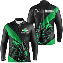 Load image into Gallery viewer, Black And Green Custom Flame Bowling Tournament Jerseys For Men, Bowling Team Shirts IPHW7926