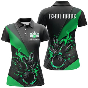 Black And Green Custom Flame Bowling Tournament Jerseys For Women, Bowling Team Shirts IPHW7926