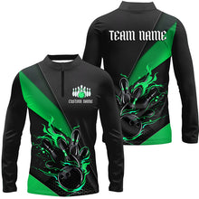 Load image into Gallery viewer, Black And Green Custom Flame Bowling Tournament Jerseys For Men, Bowling Team Shirts IPHW7926