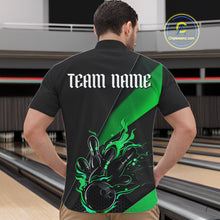Load image into Gallery viewer, Black And Green Custom Flame Bowling Tournament Jerseys For Men, Bowling Team Shirts IPHW7926