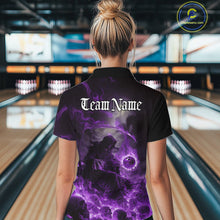 Load image into Gallery viewer, Custom Purple Fire Grim Reaper Bowling Women Quarter-Zip Shirts, Halloween Bowling Shirt IPHW9466
