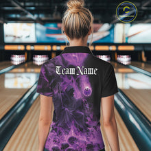 Load image into Gallery viewer, Custom Purple Flame Skull Bowling Polo Shirts, Purple Smoke Bowling Hallween Outfit IPHW9470