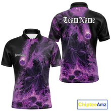 Load image into Gallery viewer, Custom Purple Flame Skull Bowling Polo Shirts, Purple Smoke Bowling Hallween Outfit IPHW9470