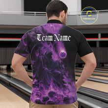 Load image into Gallery viewer, Custom Purple Flame Skull Bowling Quarter-Zip Shirts, Purple Smoke Bowling Hallween Outfit IPHW9470