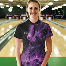 Load image into Gallery viewer, Custom Purple Flame Skull Bowling Quarter-Zip Shirt, Purple Smoke Bowling Hallween Outfit IPHW9470