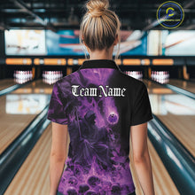 Load image into Gallery viewer, Custom Purple Flame Skull Bowling Quarter-Zip Shirt, Purple Smoke Bowling Hallween Outfit IPHW9470