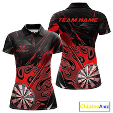Load image into Gallery viewer, Custom Black And Red Flame Dartboard Dart Polo Shirts For Women, Dart Players Outfits IPHW9688
