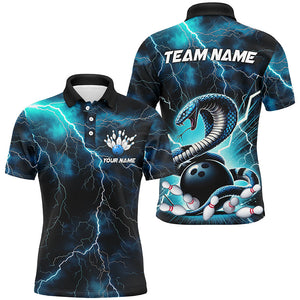 Blue Thunder Lightning Custom Cobra Snake Bowling Shirts For Men, Bowling Team Shirt With Names IPHW7423