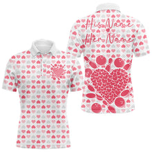 Load image into Gallery viewer, Custom White And Pink Heart Theme Valentine Bowling Polo Shirts For Men, Couple Outfit IPHW8363