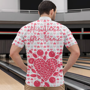 Custom White And Pink Heart Theme Valentine Bowling Quarter-Zip Shirts For Men, Couple Outfit IPHW8363